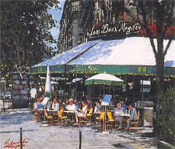 版画】中西 繁・風景画「パリの街角（喫茶店）」